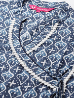 Thumbnail for Varanga Women Indigo Printed Kurta With Lace And Tie Up Detailing On Yoke - Distacart