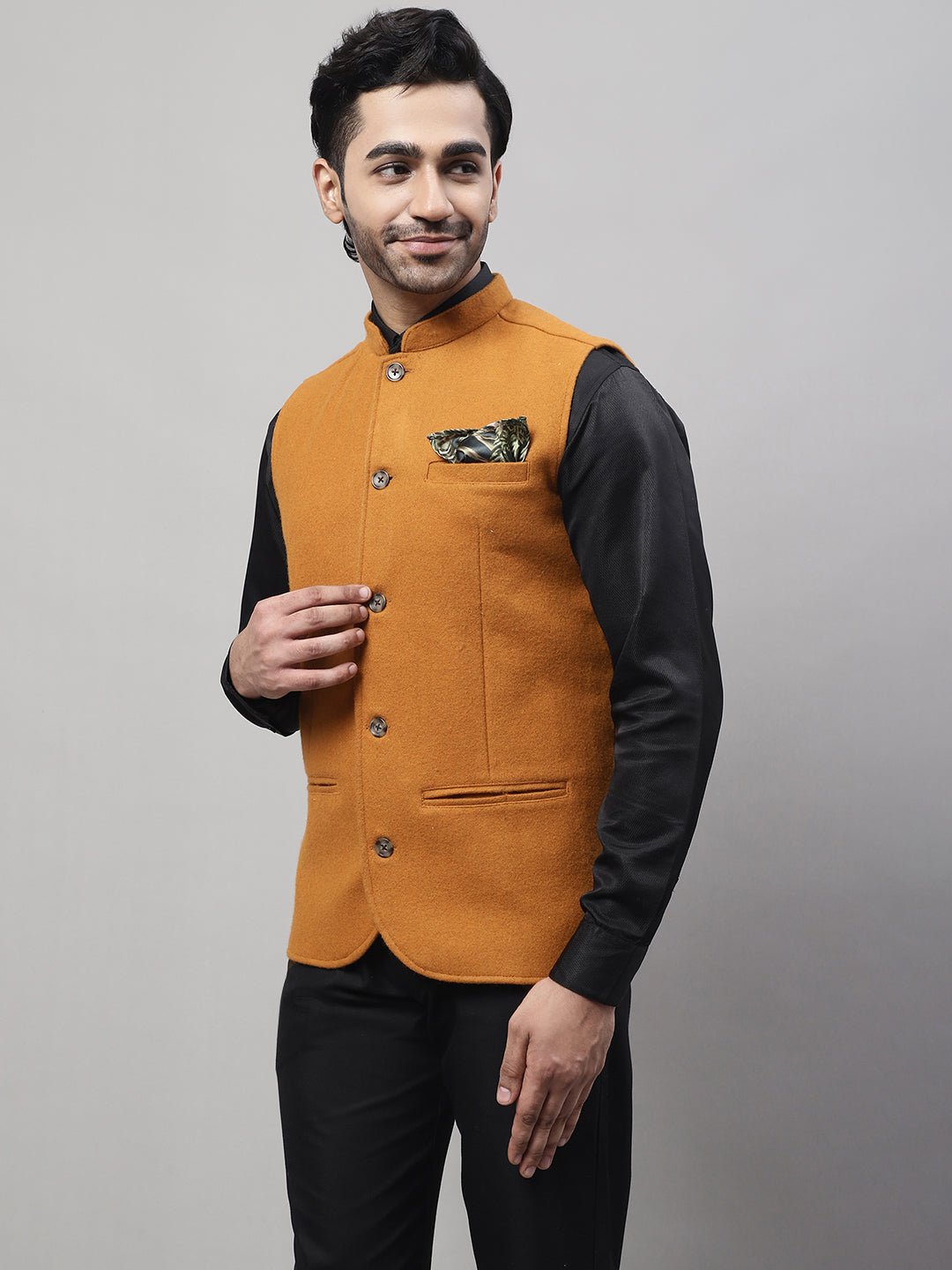 Even Apparels Men's Orange Pure Wool Nehru Jacket - Distacart