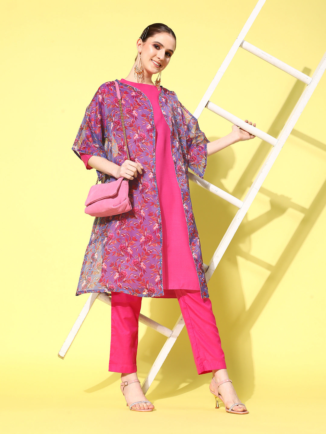 InWeave Women's Purple White Chint Long Organza Cape - Distacart