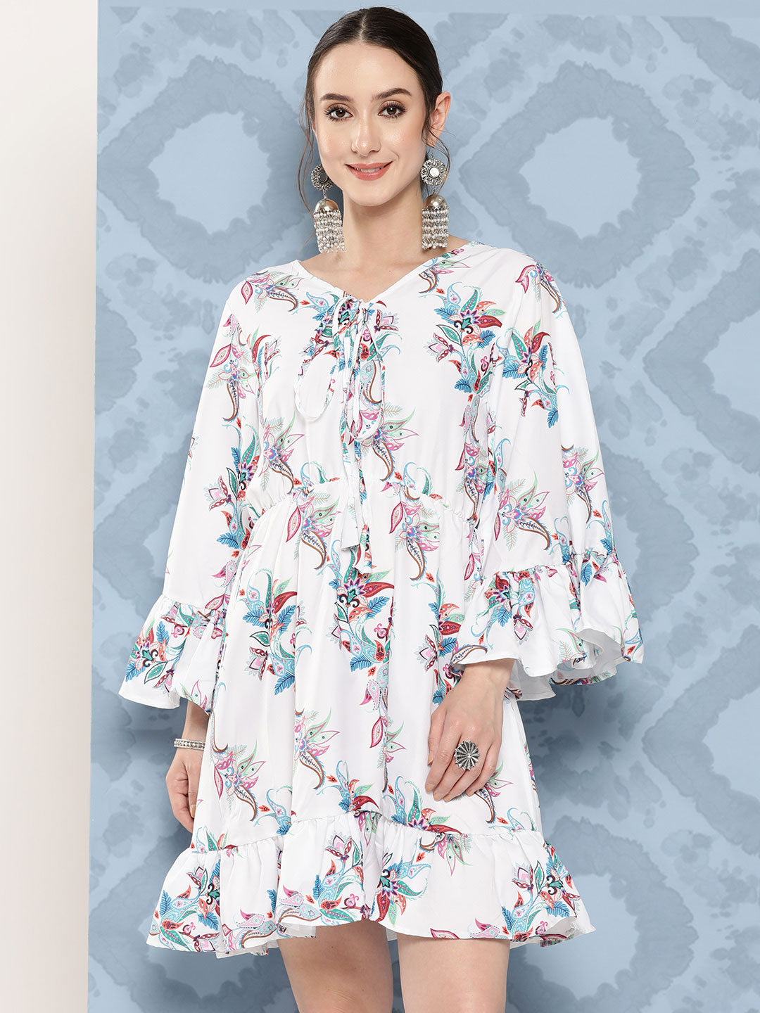 InWeave Women's White Floral Paisley Print Short Dress - Distacart