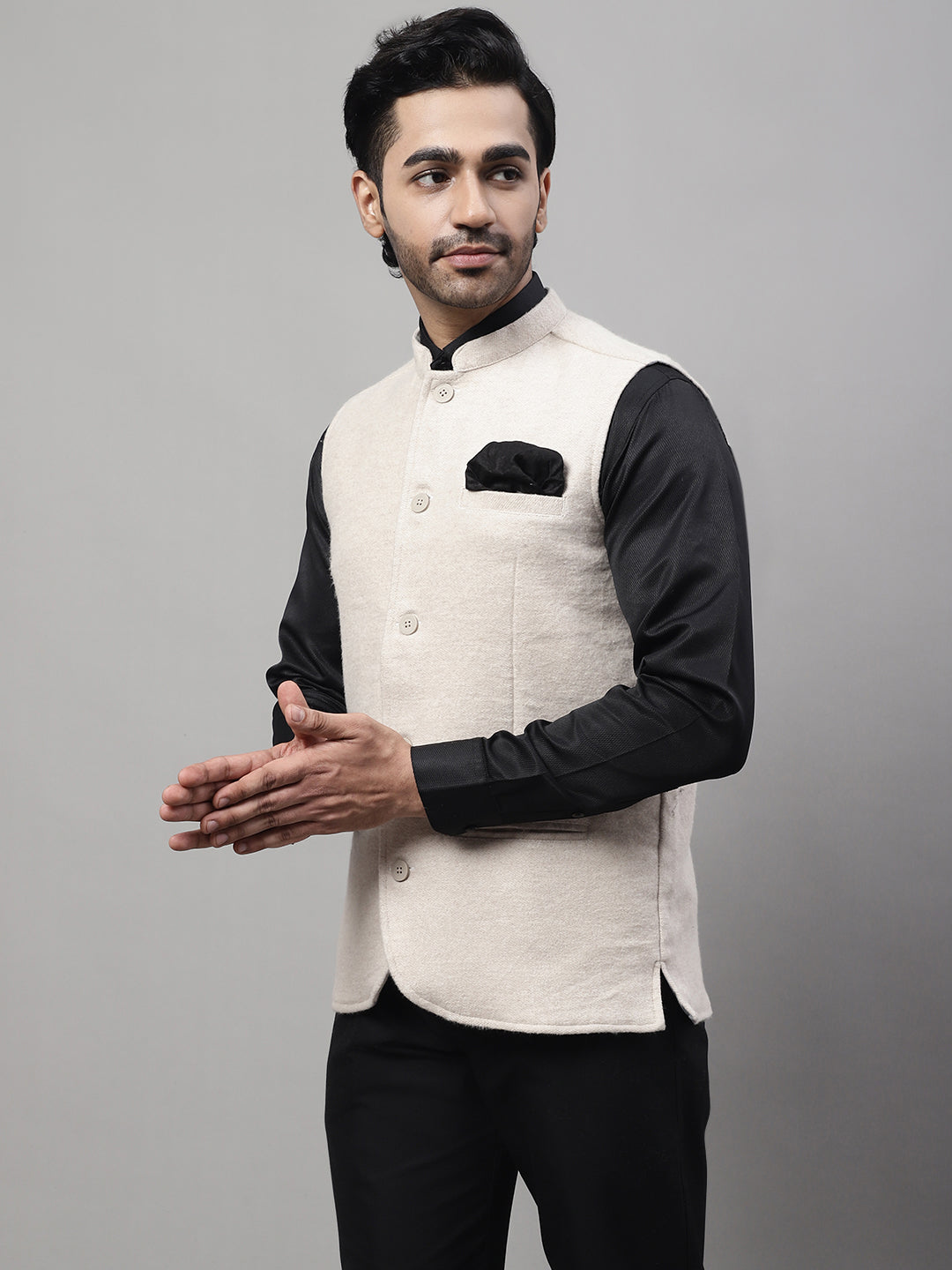 Even Apparels Men's Cream Pure Wool Nehru Jacket - Distacart