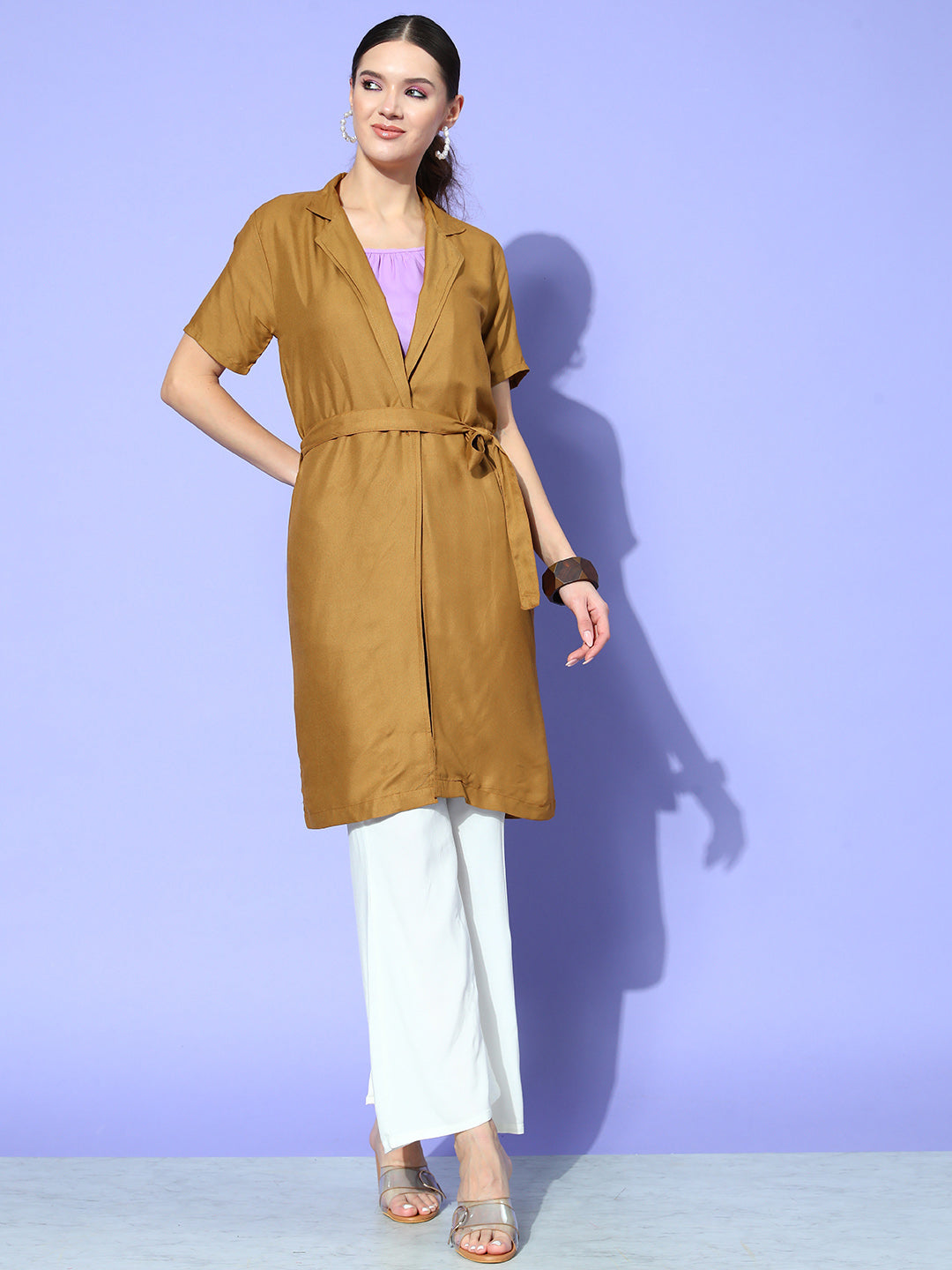 InWeave Women's Camel Brown Cream Pant Coord Set With Mauve Crop Top - Distacart