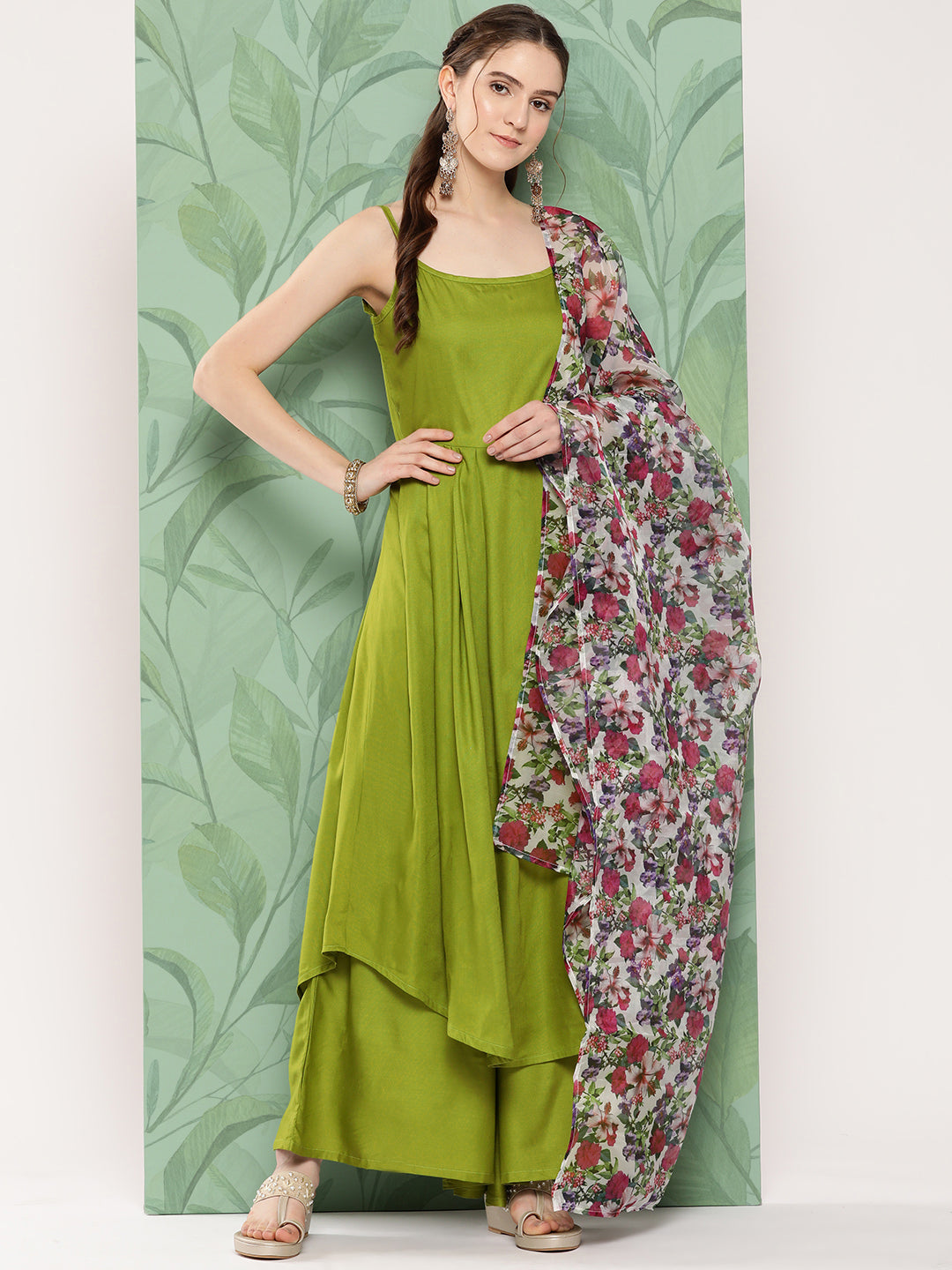 InWeave Women's Olive Strappy Set W White Pink Or Duptta - Distacart