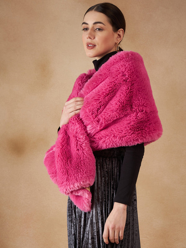 InWeave Women's Light Pink Long Faux Fur Cape - Distacart