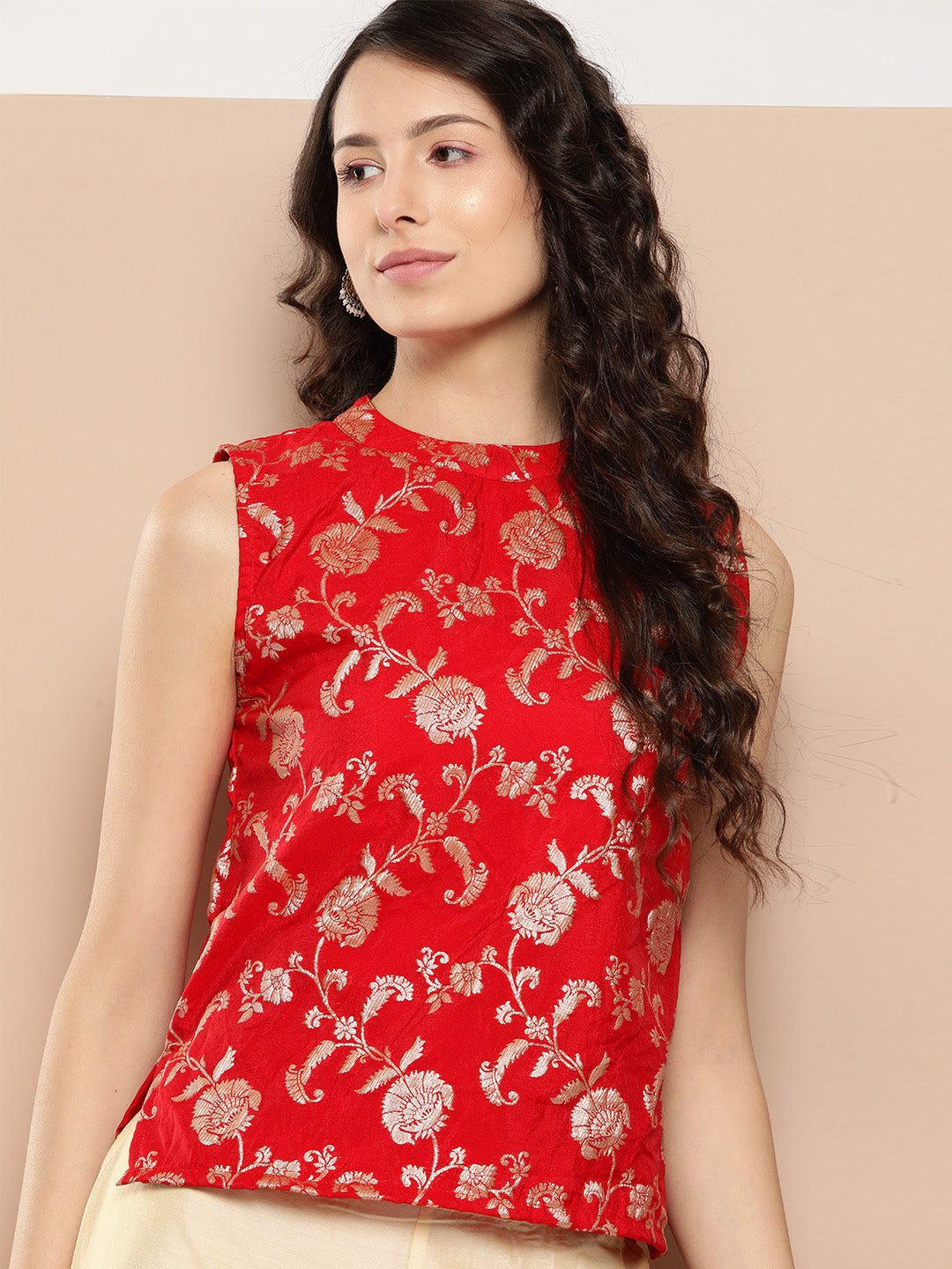 InWeave Women's Red Brocade Halter Top - Distacart