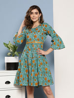 Thumbnail for InWeave Women's Blue Mustard Print Short Dress - Distacart