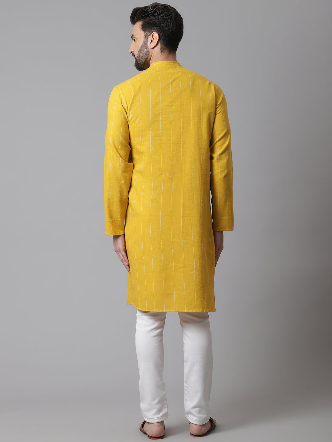 Even Apparels Yellow Pure Cotton Kurta With Band Collar - Distacart