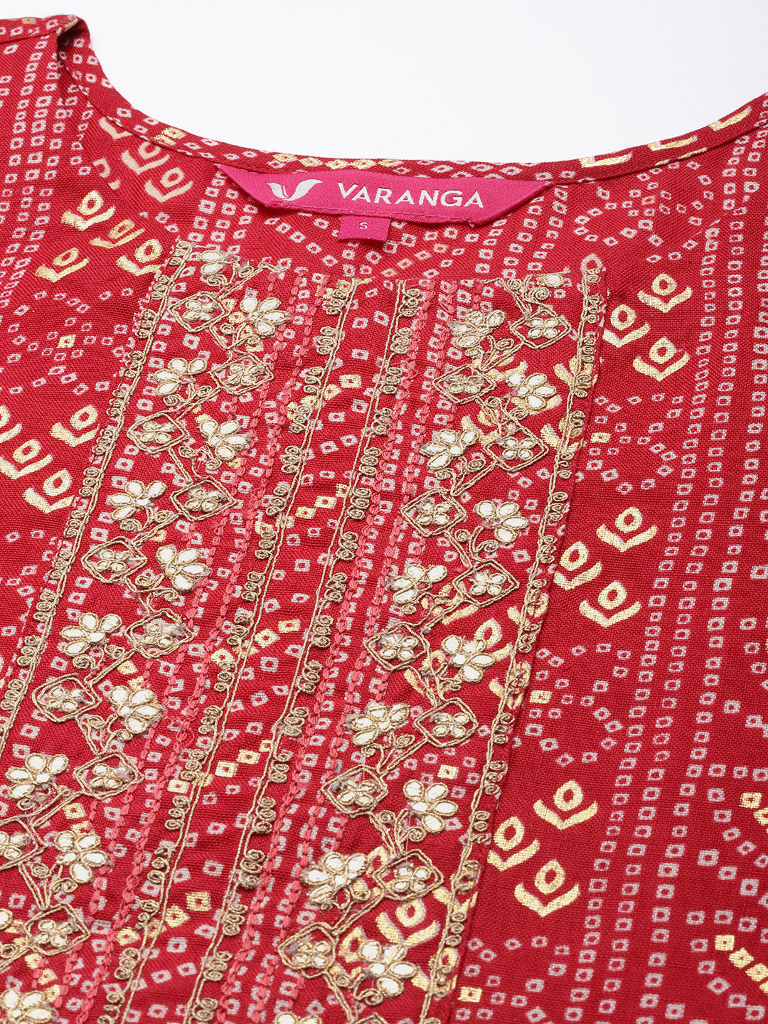 Varanga Women Maroon Gold Printed Embroidered Kurta - Distacart