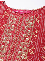 Thumbnail for Varanga Women Maroon Gold Printed Embroidered Kurta - Distacart