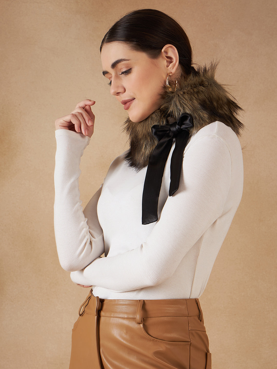 InWeave Women's Beige Print Fur Neckpiece - Distacart