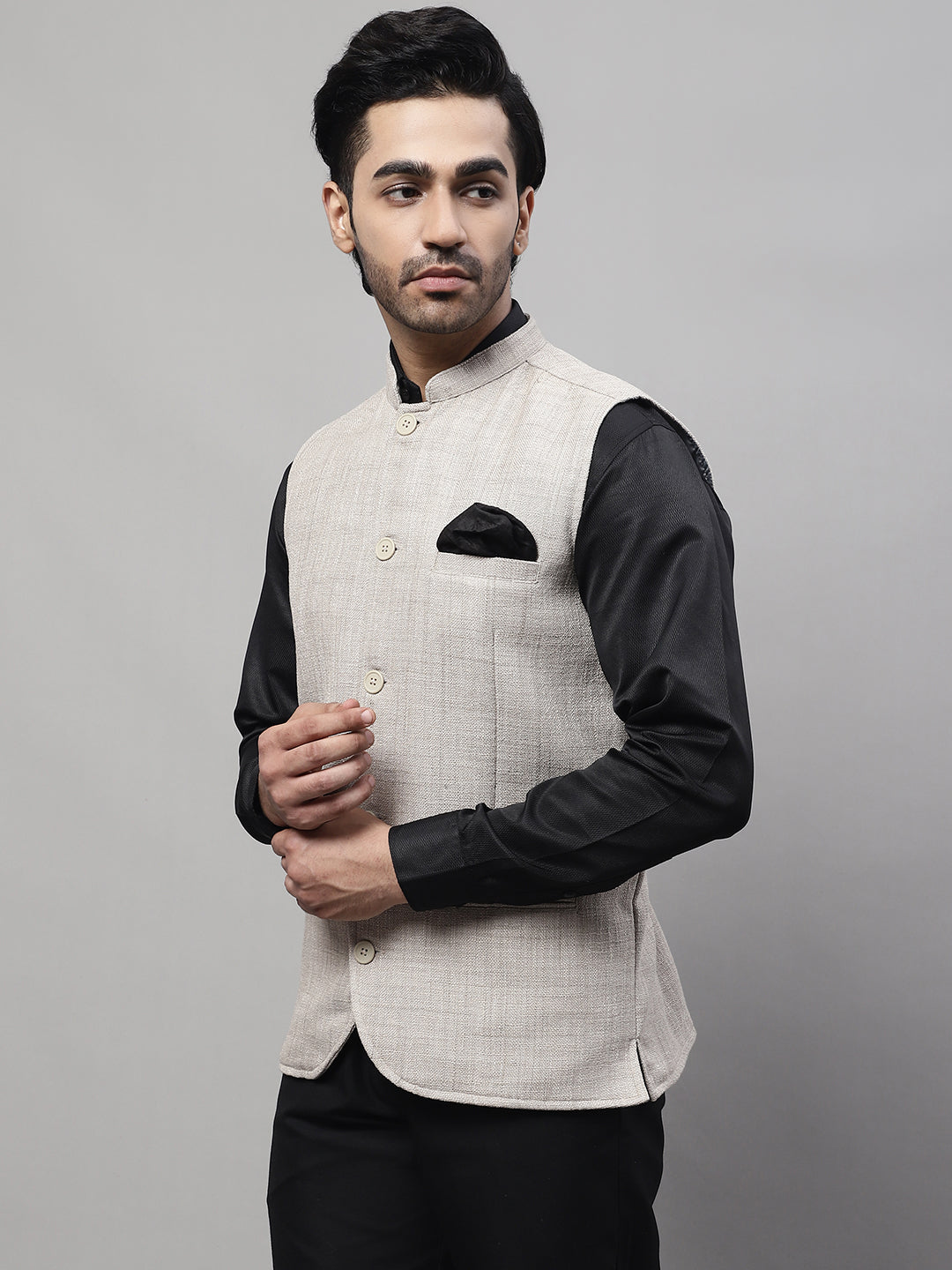 Even Apparels Men's Beige Nehru Jacket With Welt Pockets - Distacart
