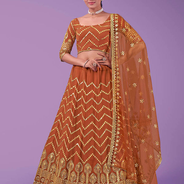 Myra Orange Georgette Embroidered Designer Lehenga - Distacart