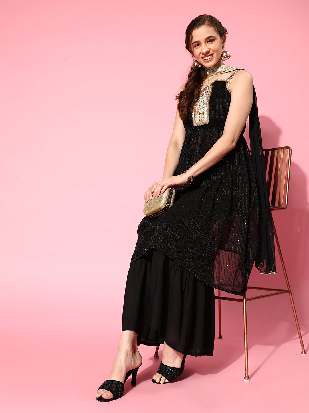 InWeave Women's Black Gota Insert Neckline Sharara Set - Distacart