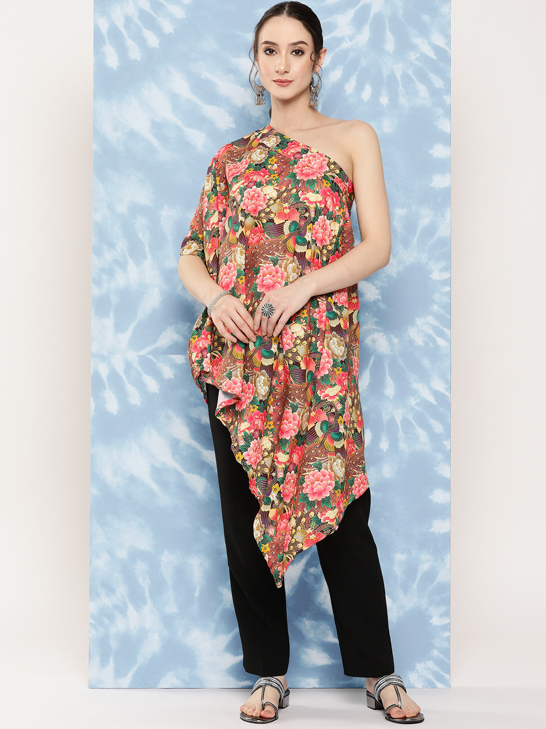 InWeave Women's Mutli Peacock Japanese Art Oneshoulder Top - Distacart