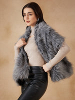 Thumbnail for InWeave Women's Light Grey Fur Cape - Distacart