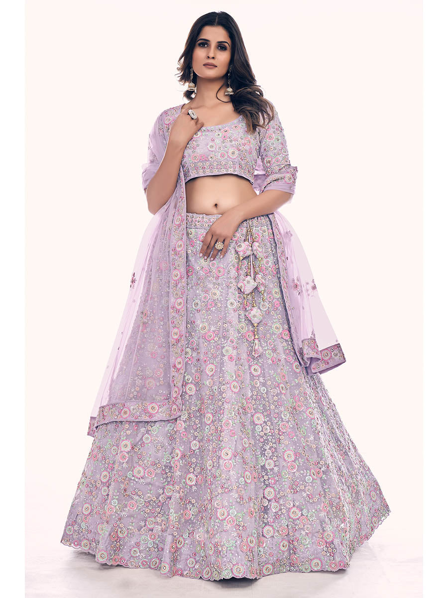 Myra Lilac Soft Net Embroidered Designer Lehenga Choli - Distacart