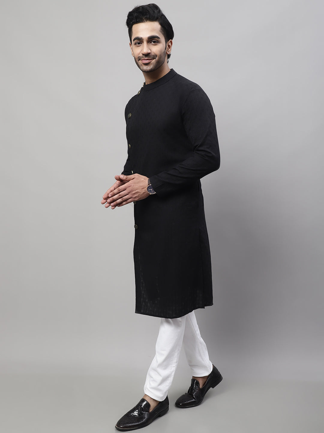 Even Apparels Black Sherwani Kurta With Asymetrical Cut - Distacart