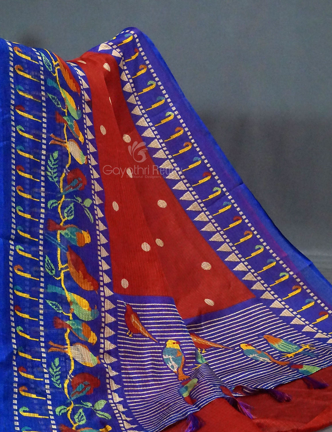 Dark Red Colored with Buttes Semi Silk Kota Saree By Gayathri Reddy Designer Studio - Distacart