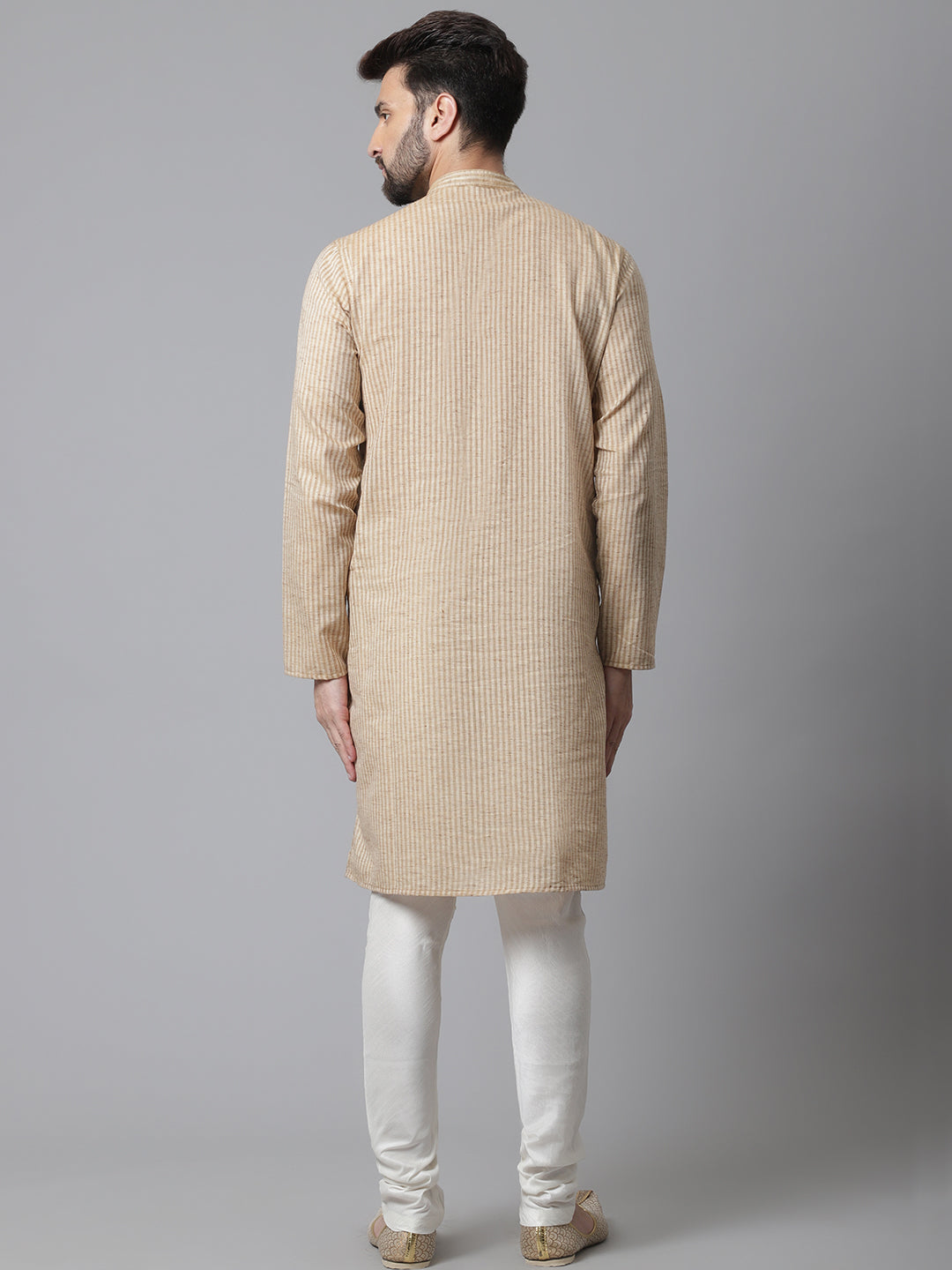 Even Apparels Beige Pure Cotton Kurta With Band Collar - Distacart