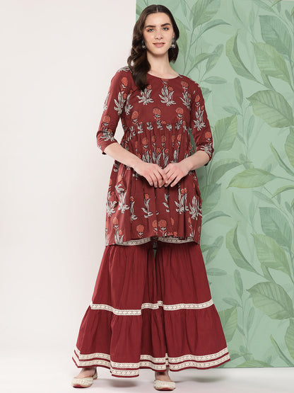 InWeave Women's Brick Rust Boota Sharara Set - Distacart