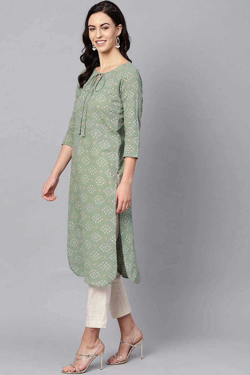 Women's Sea Green Color Printed Trendy Kurti - Rasiya - Distacart