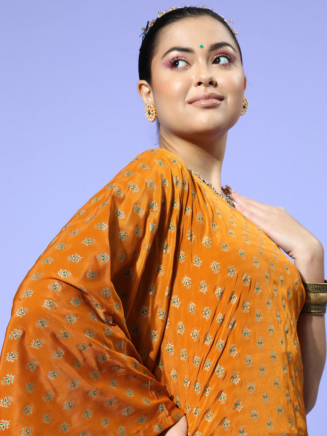 InWeave Women's Mustard Gold Print One Shoulder Kurta Set - Distacart