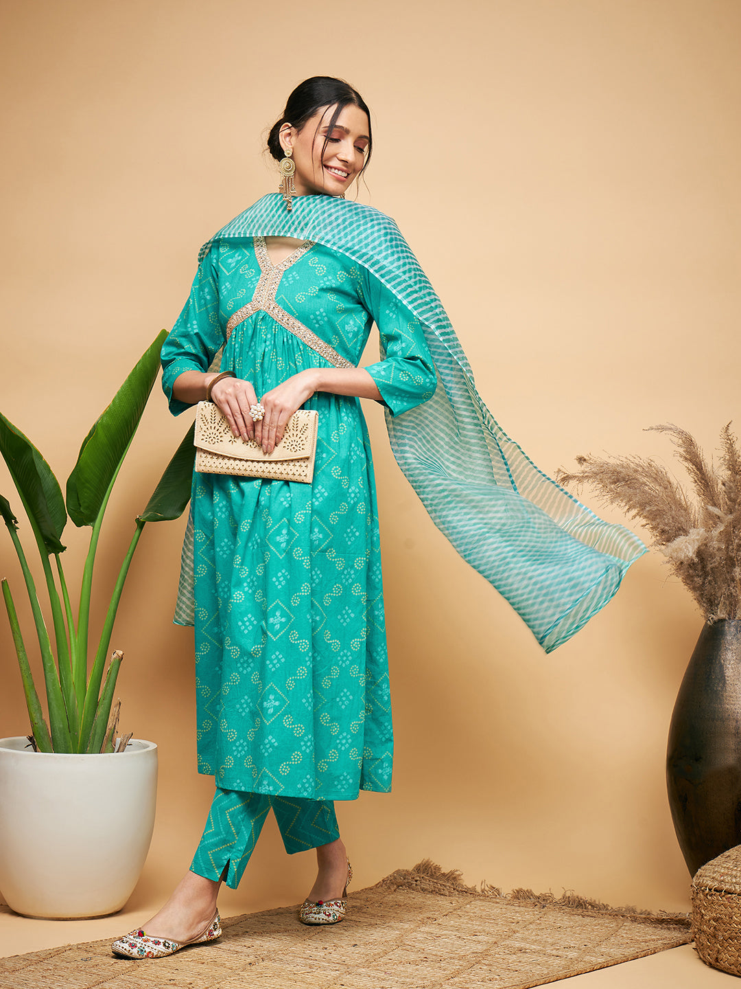 InWeave Women's Aqua S Print Alia Cut Gota Work Kurta Set W Aqua Le Du - Distacart