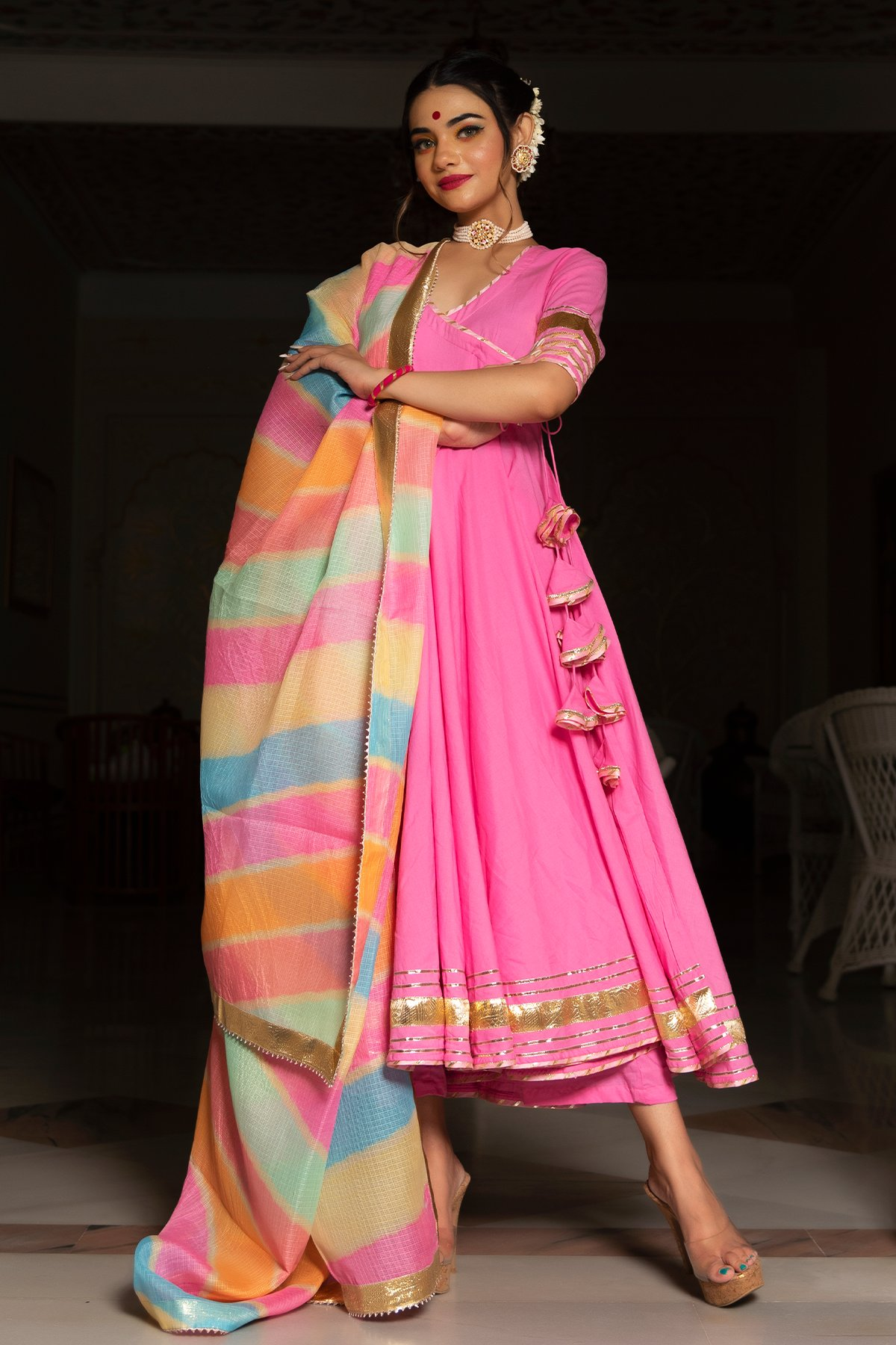 Pomcha Jaipur Rose Pink Cotton Angrakha Set - Distacart