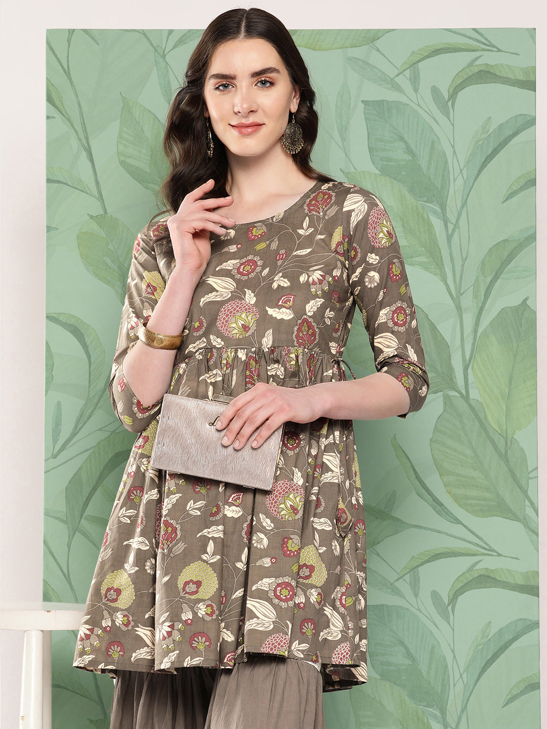 InWeave Women's Olive Shade Tropical Sharara Set - Distacart