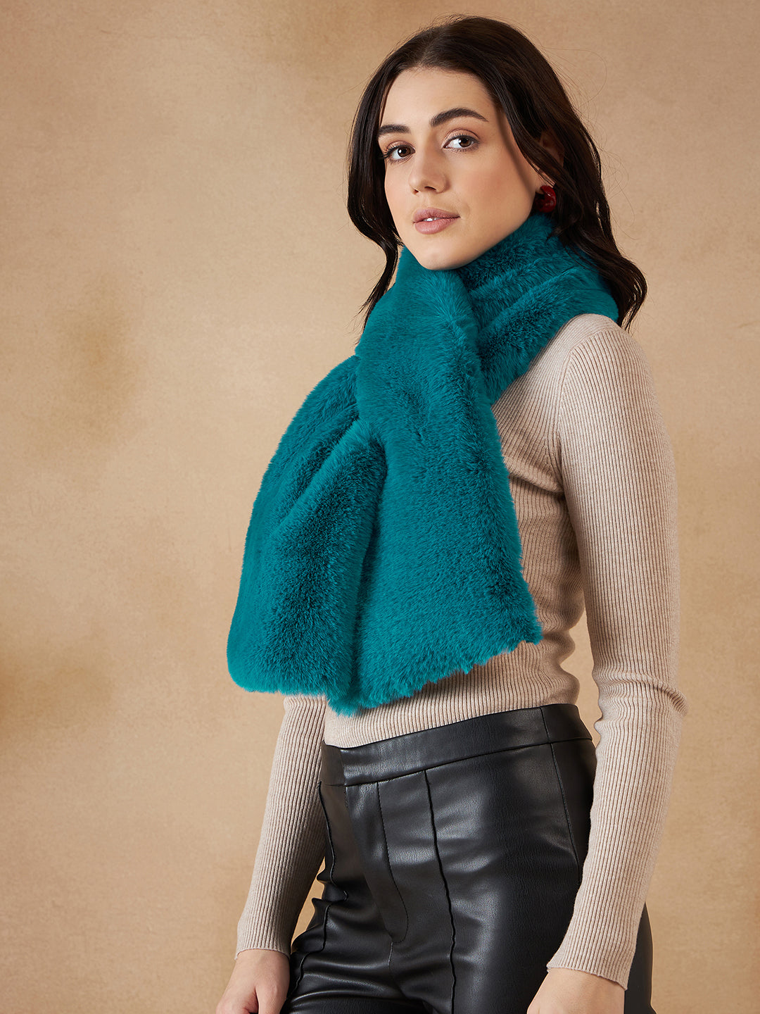 InWeave Women's Cyan Blue Faux Fur Neck Warmer - Distacart