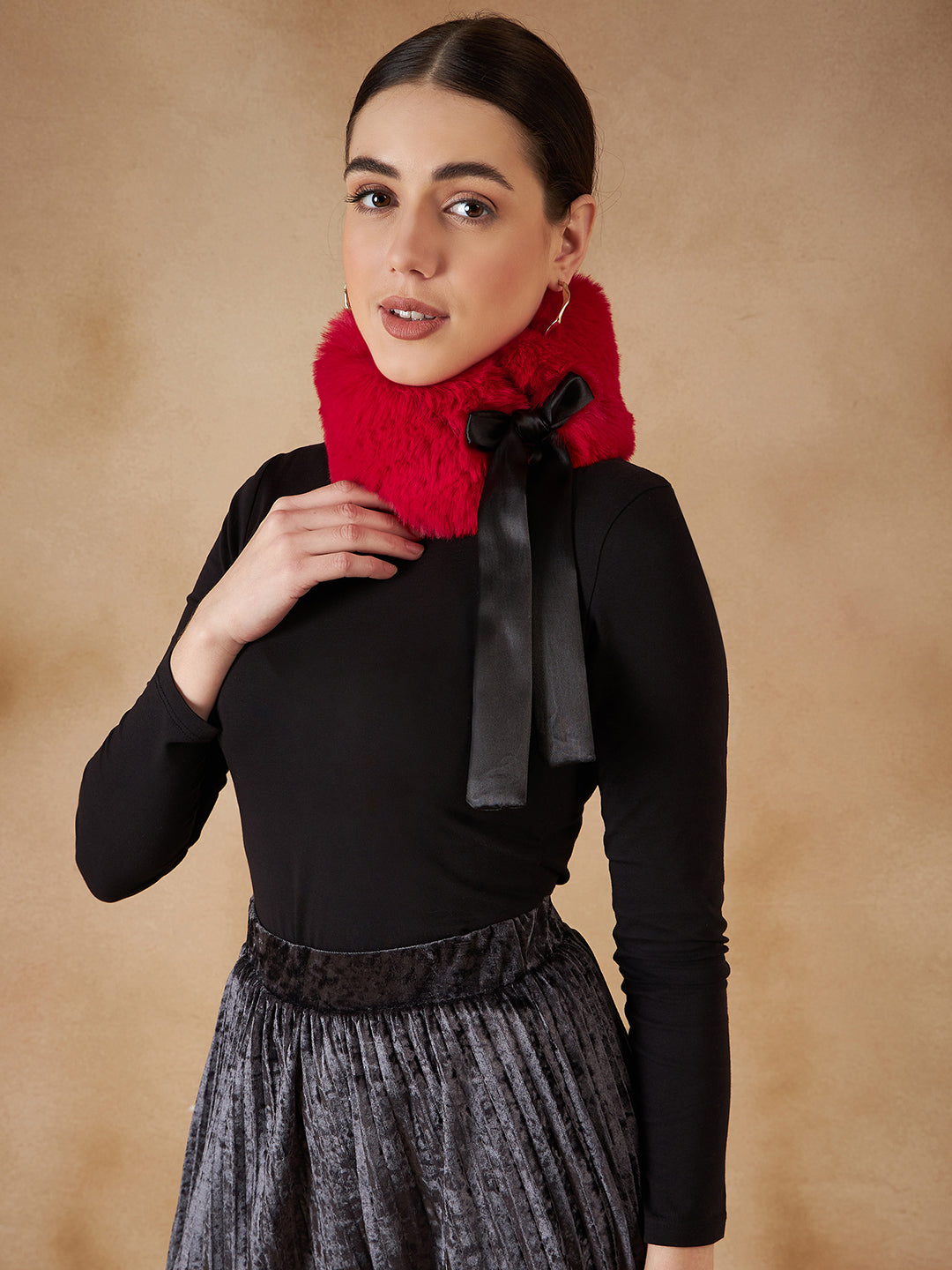 InWeave Women's Cherry Red Fur Neckpiece - Distacart