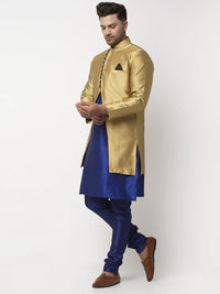 Thumbnail for Kalyum Men's Royal Blue Kurta With Pyjama & Gold Self Design Jacket - Distacart