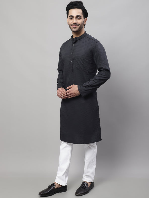 Even Apparels Black Pure Cotton Kurta With Band Collar - Distacart
