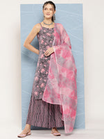 Thumbnail for InWeave Women's Mauve Abstract Strappy Set With Dupatta - Distacart