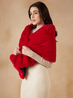 Thumbnail for InWeave Women's Cherry Red Long Faux Fur Cape - Distacart