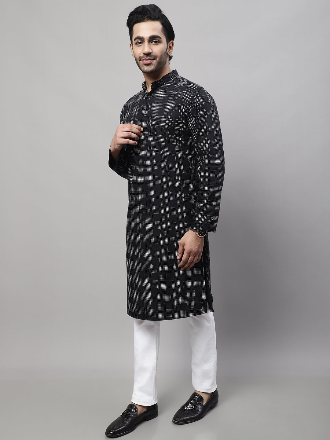 Even Apparels Black Pure Cotton Kurta With Band Collar - Distacart