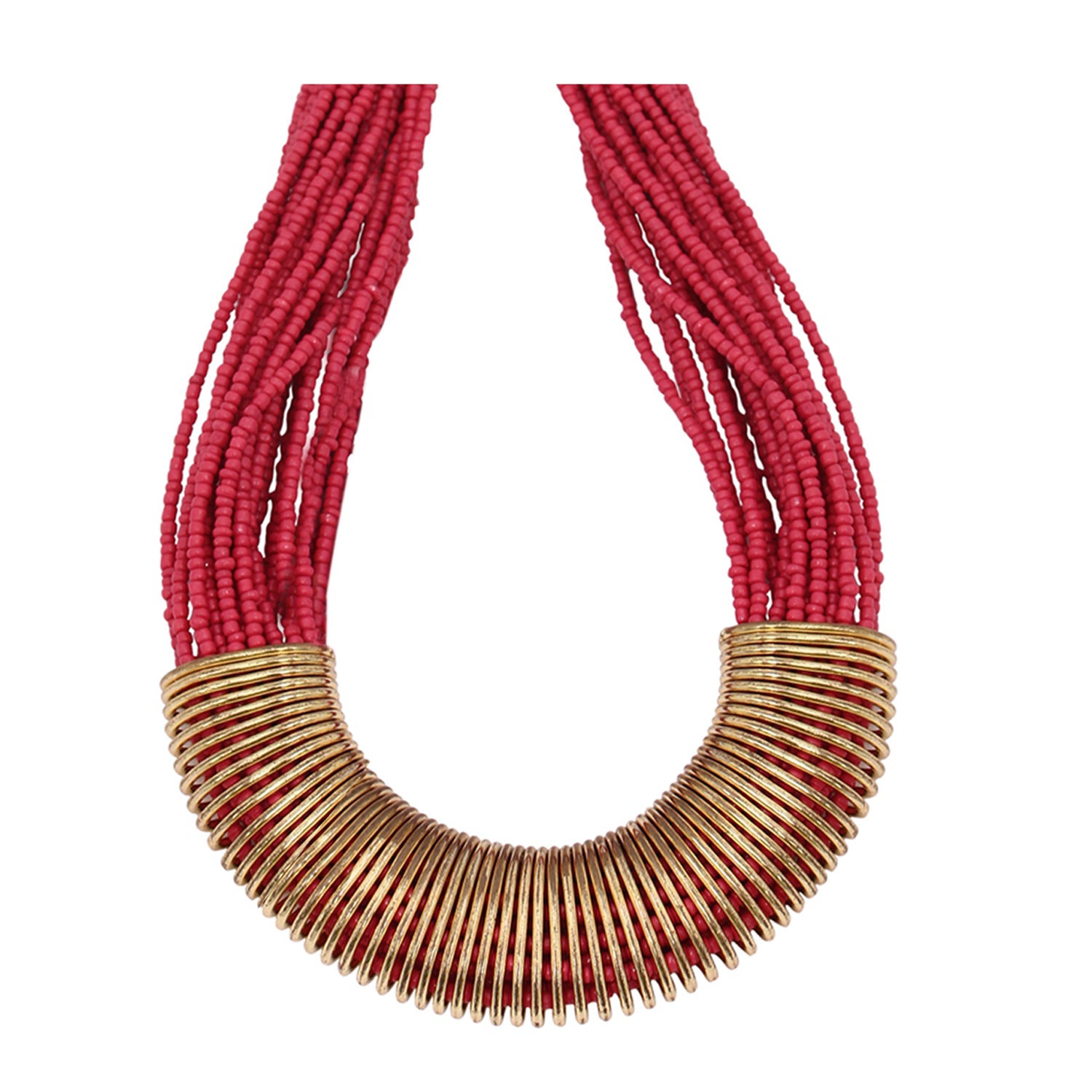 Gold-Plated Alloy Red Beaded Tribal Necklace - The Pari - Distacart