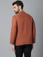 Thumbnail for Even Apparels Rust Pure Cotton Kurta With Band Collar - Distacart