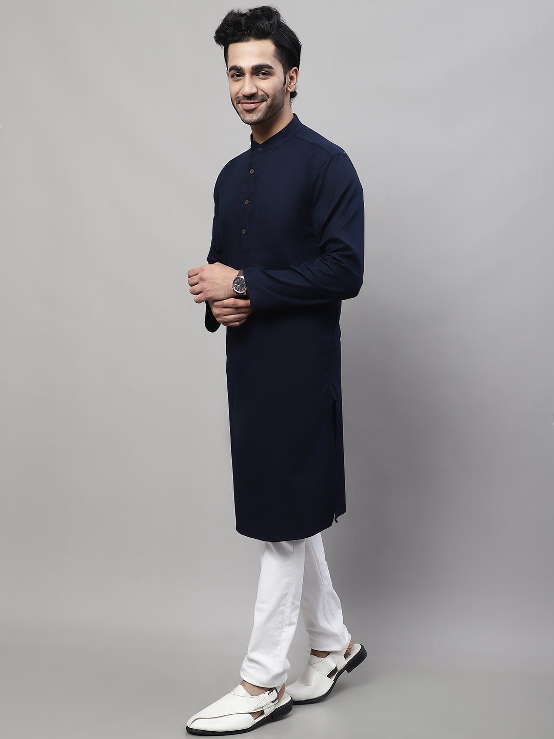 Even Apparels Blue Pure Cotton Kurta With Band Collar - Distacart