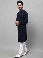 Thumbnail for Even Apparels Blue Pure Cotton Kurta With Band Collar - Distacart