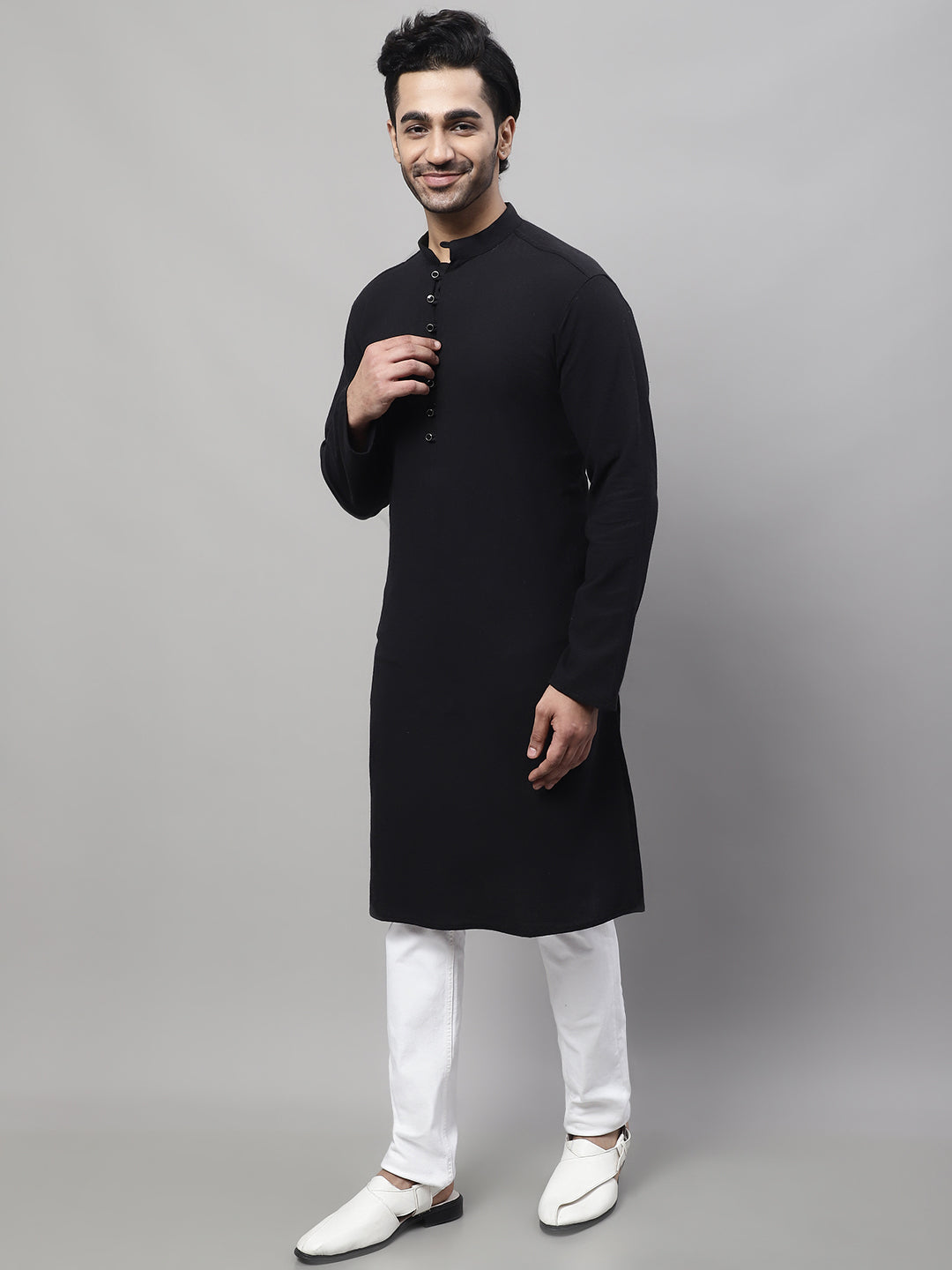 Even Apparels Black Pure Cotton Kurta With Band Collar - Distacart