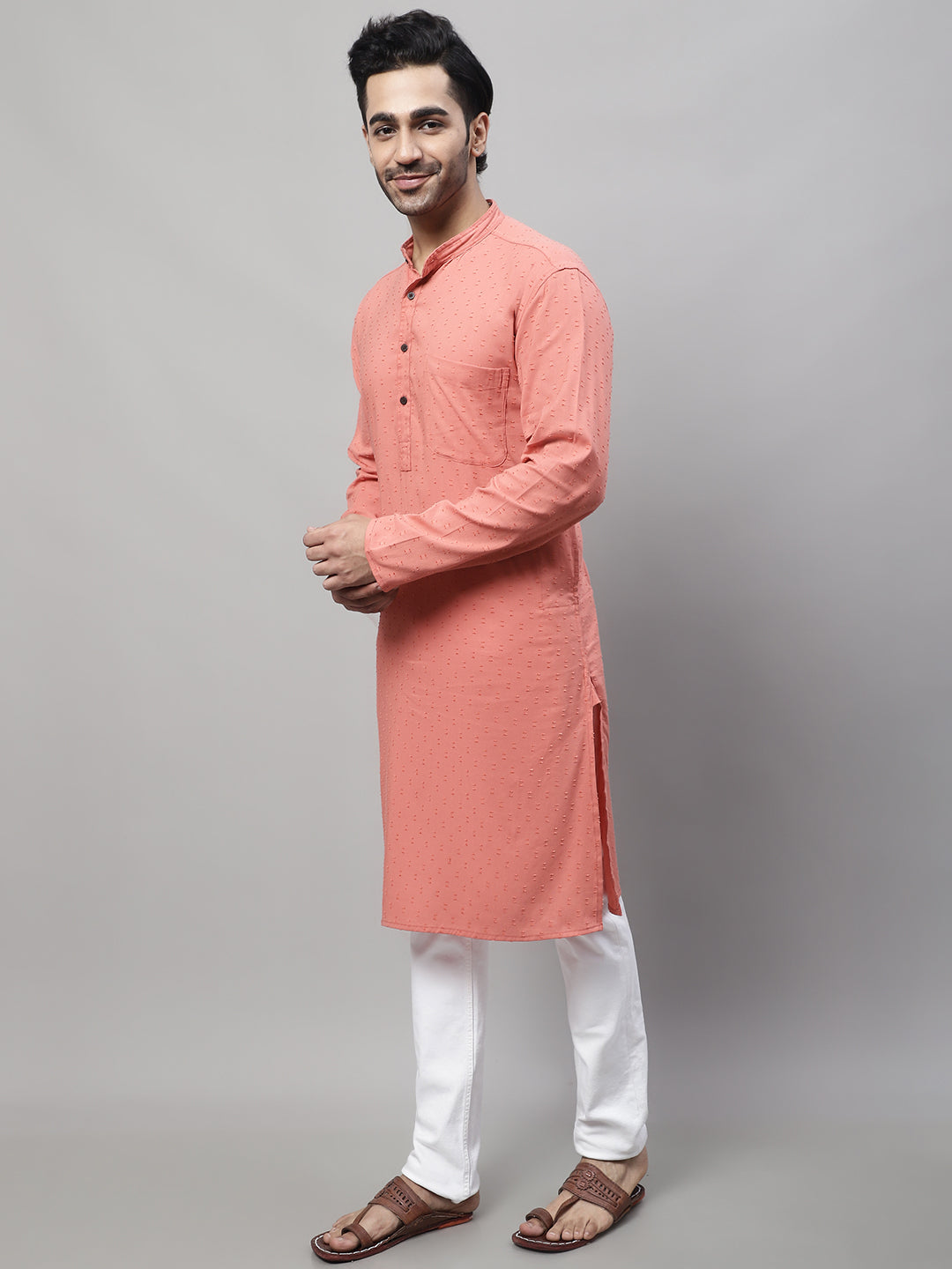 Even Apparels Maroon Pure Cotton Kurta With Band Collar - Distacart
