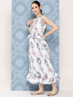 Thumbnail for InWeave Women's White Floral Paisley Print Long Frill Dress - Distacart