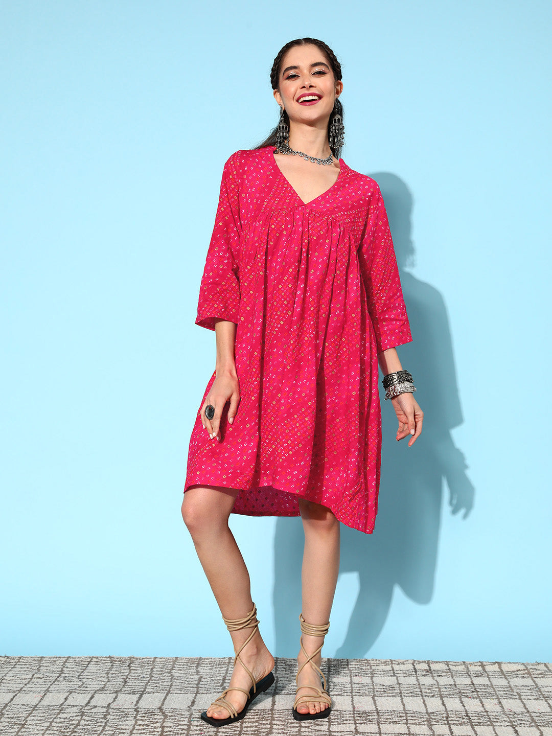 InWeave Women's Maroon Ethnic Motif Short Dress - Distacart