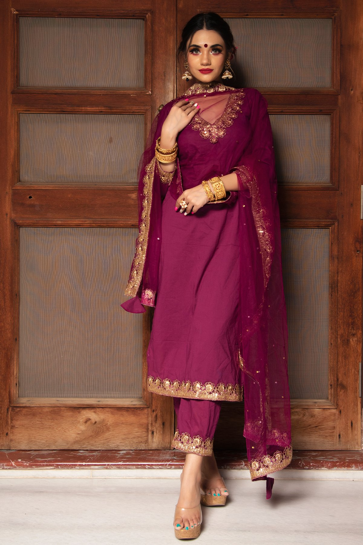 Pomcha Jaipur Plum Cotton Straight Kurta Set. - Distacart