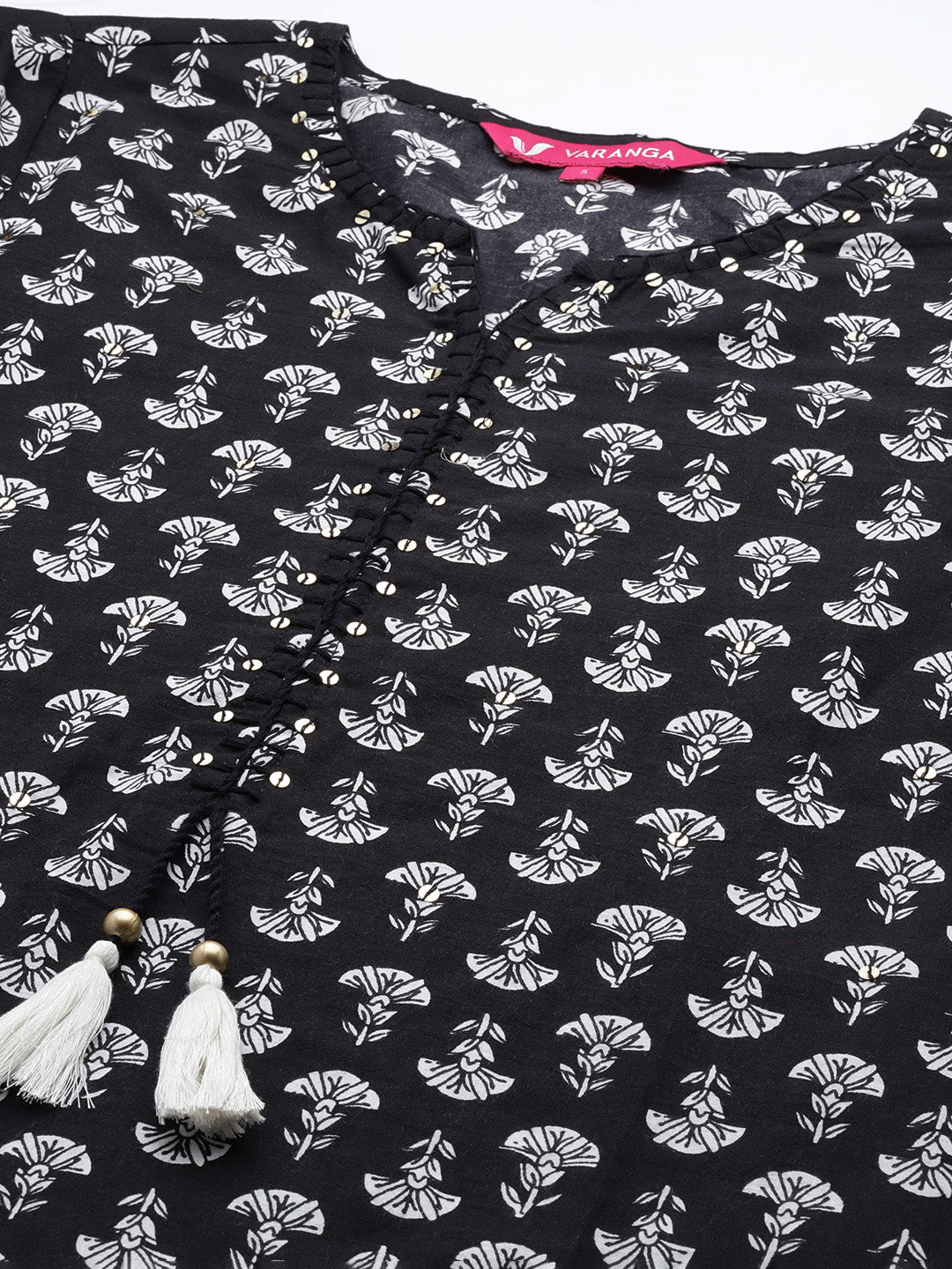Varanga Black Printed Kurta With Hand Work Detailings - Distacart