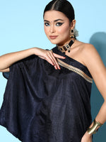 Thumbnail for InWeave Women's Navy One Shoulder Kurta Set With Gota Work - Distacart