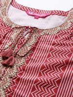 Thumbnail for Varanga Women Red & Beige Bandhani Printed Indie Prints Kurta - Distacart