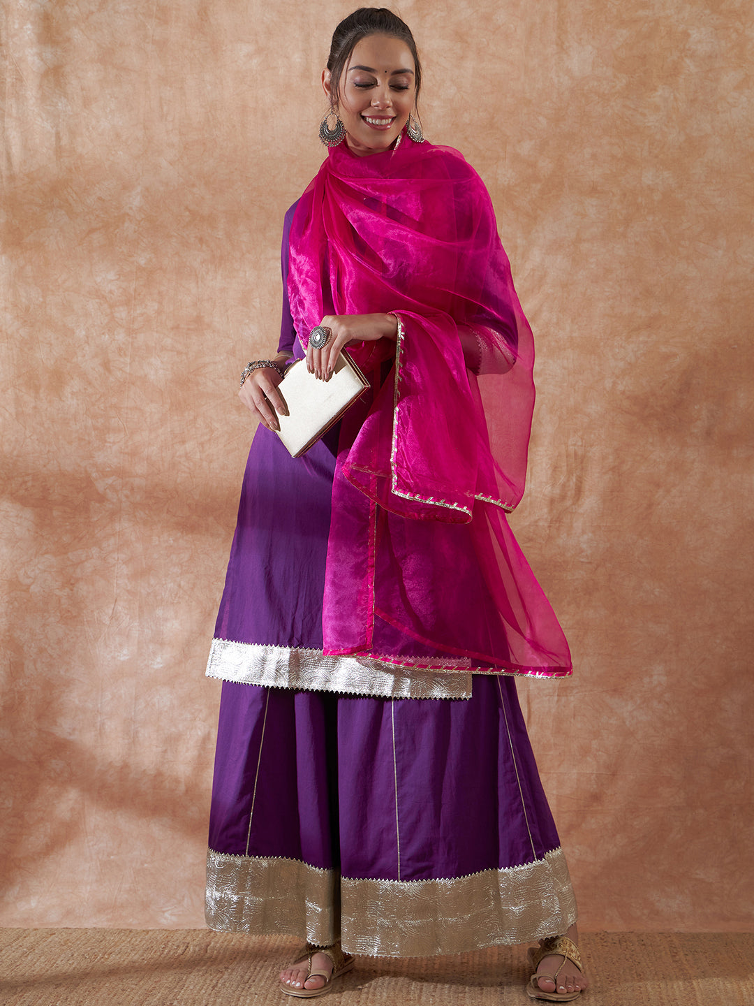 InWeave Women's Purple Gota Work Anarkali Kurta Set W Dupatta - Distacart