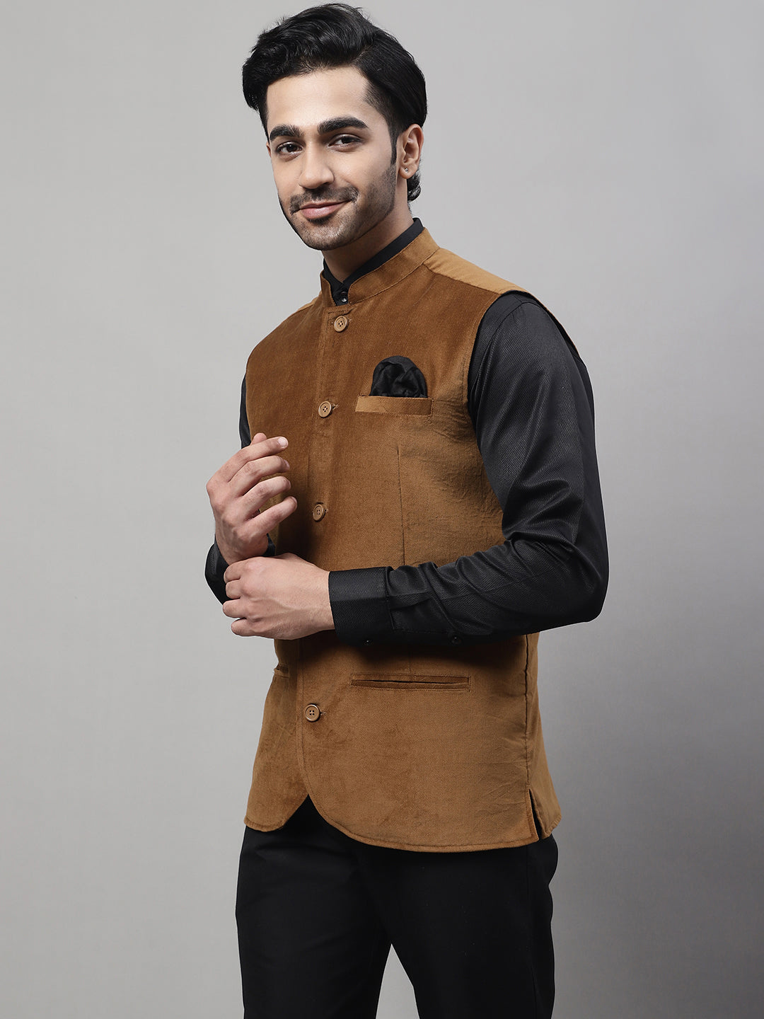 Even Apparels Men's Brown Nehru Jacket With Welt Pockets - Distacart